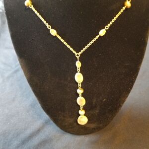 Bella Uno Y Neck Drop Gold Tone Recycled Metal Beaded Pebble Link Necklace